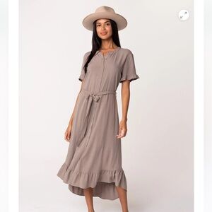 Lovestitch Taupe Ruffle Midi Dress